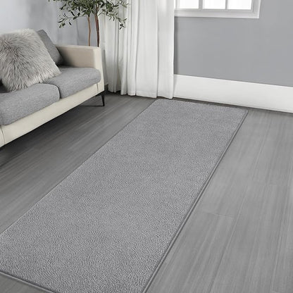 Gifeas Ultra Soft Modern Runner Rugs for Living Room Bedroom, 2x6 Feet Grey Thickened Memory Foam Indoor Solid Minimalist Carpets, Non-Slip Comfy Area Rug for Boys Girls Nursery Room Home Decor
