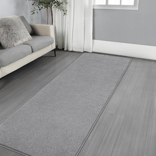 Gifeas Ultra Soft Modern Runner Rugs for Living Room Bedroom, 2x6 Feet Grey Thickened Memory Foam Indoor Solid Minimalist Carpets, Non-Slip Comfy Area Rug for Boys Girls Nursery Room Home Decor
