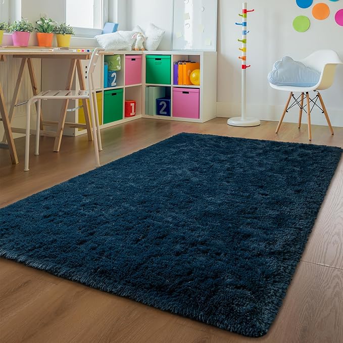 Andecor Shag Area Rug for Living Room, 8x10 Feet Navy Blue Soft Fluffy Indoor Plush Throw Rugs for Bedroom Girls Kids Room Nursery Dorm Home Decor Carpet