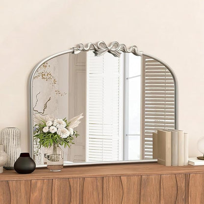 Besdomus Antique Arch Large Mirror: 32"x24" Champagne Silver Bow Antique Wall Mounted Mirror - Baroque Traditional Ornate for Living Room/Fireplace/Bathroom- Home Decor for Homemakers