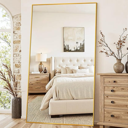 Antok Full Length Mirror,46"x91" Oversized Floor Mirror Freestanding, Full Body Mirrors Floor Standing Mirrors with Stand, Hanging Mounted for Living Room Cloakroom, Gold, Rect Style