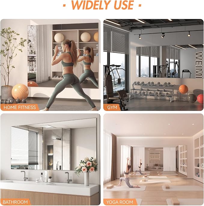 Hasipu Home Gym Workout Mirror 40" L x 30" W-1pc Large Full Length Mounted Full Body Frameless Mirror for Workout, Yoga, Garage, Bedroom, Dance