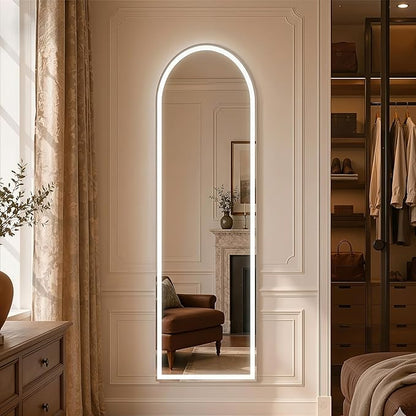 Full Length Mirror with LED Lights, 60"x16"Floor Mirror with Dimming & 3 Color Lighting, Free Standing Floor Mirrors, Lighted Full Body Mirrors for Bedroom, Dressing Room, Cloakroom