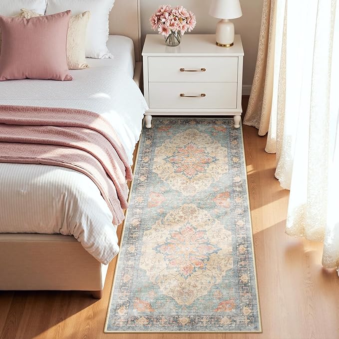 RELEANY Area Rugs 2'x8' Runner Rug Non Slip Washable for Kitchen Hallway Bedroom Beside Laundry Room Bathroom Rug, Floor Carpet, Blue Orange Red