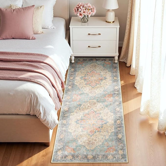 RELEANY Area Rugs 2'x8' Runner Rug Non Slip Washable for Kitchen Hallway Bedroom Beside Laundry Room Bathroom Rug, Floor Carpet, Blue Orange Red