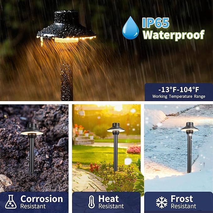 Gardenreet Brass Black Pathway Lights, 12V Low Voltage Landscape Path Light IP65 Waterproof, Wired Walkway Lighting Outdoor, LED Black for Lawn Backyard Garden with 2700K Warm White G4 Bulb (6 Pack)