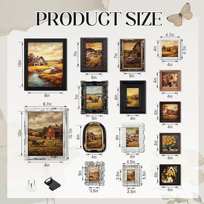 Kathfly 15 Pack Vintage Picture Frames for Wall or Tabletop Display Ornate French Country Frames Vintage Farmhouse Decor Antique Wall Art Set for Gallery Bedroom Living Room Decor (Retro in Black)