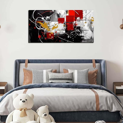 ANCXWOTER Abstract Wall Art for Living Room Black Canvas Wall Art Modern Grey Red Line Artwork for Bedroom Office Home Decor Canvas Prints 20x40 Inch