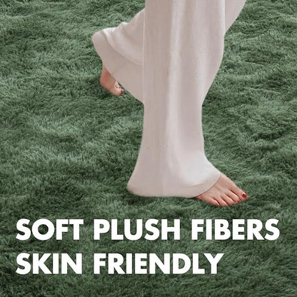 5x7 Ft Shag Green Area Rug for Bedroom Living Room, Ultra Soft Fluffy Furry Rugs for Indoor Floor, Aesthetic Carpet for Kids Home Decor