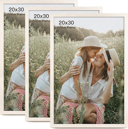 Momentworth 20x30 Frame Set of 3, Rustic White Wood Grain 20x30 Poster Frame for Gallery Wall Mounting (3 Pack,White)