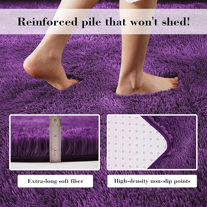 Purple Fluffy Rug Shag Area Rug, 2x4 Area Rugs for Girls Bedroom, Soft Cute Baby Play Mat, Indoor Floor Carpet for Teen, Nursery, Preppy Dorm, Plush Aesthetic Bedside Rug