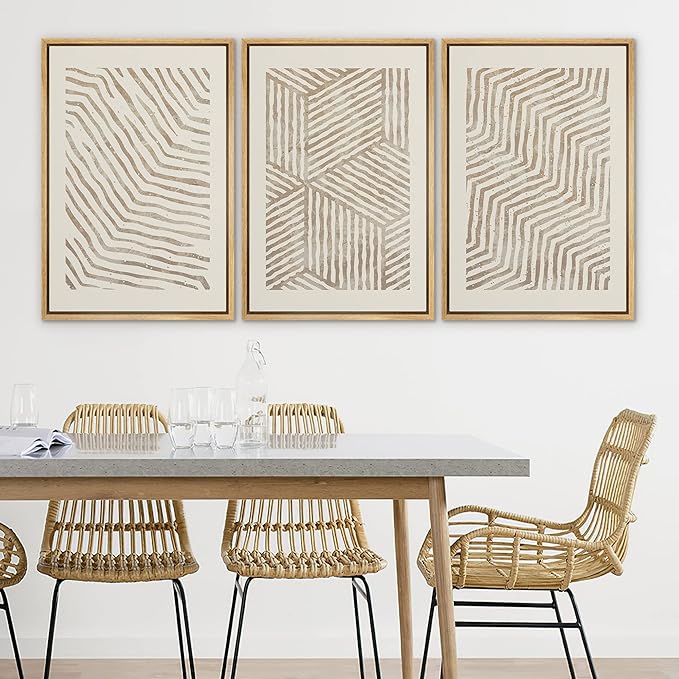 SIGNLEADER Framed Canvas Print Wall Art Set 3D Geometric Pattern Wave Collage Abstract Shapes Illustrations Modern Art Decorative Contemporary for Living Room, Bedroom, Office - 24"x36"x3 NATURAL