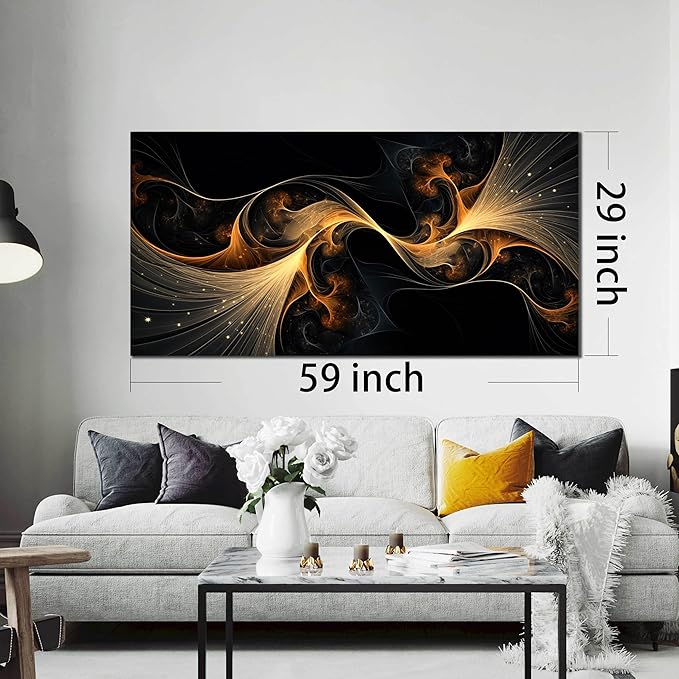 Ouzzlie Large Black Wall Art Abstract Wall Decor Gold Canvas Art Picture Artwork for Living Room Bedroom Office 29" x 59"