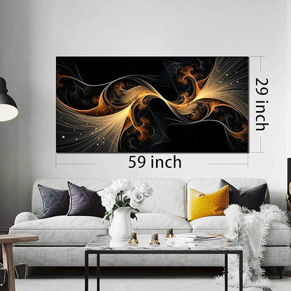 Ouzzlie Large Black Wall Art Abstract Wall Decor Gold Canvas Art Picture Artwork for Living Room Bedroom Office 29" x 59"