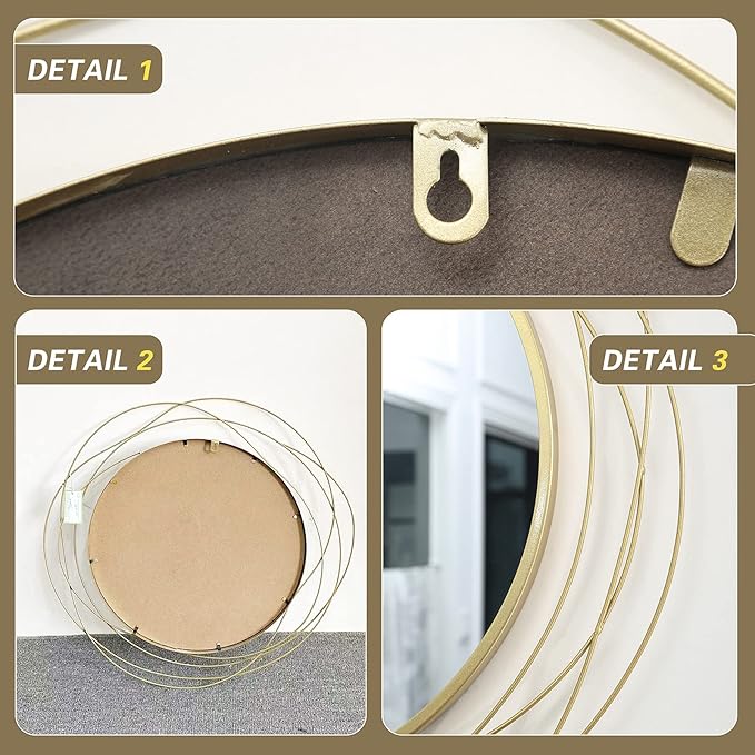 ironsmithn Round Mirror, Gold Metal Frame Mirror with Orbital Design, Rounded Hanging Mirrors Decorative, Circle Wall Mirrors for Bathroom Vanity, Living Room or Bedroom, 26.8" x26.8"