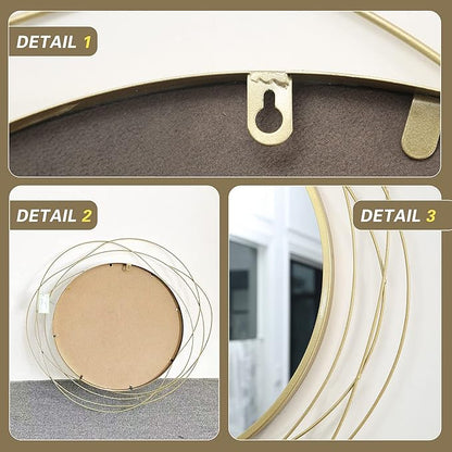 ironsmithn Round Mirror, Gold Metal Frame Mirror with Orbital Design, Rounded Hanging Mirrors Decorative, Circle Wall Mirrors for Bathroom Vanity, Living Room or Bedroom, 26.8" x26.8"