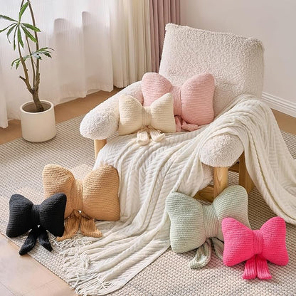 Bow Pillow, Decorative Throw Pillows with Soft Plush, Bow Throw Pillow for Couch Bed, Home Decor Bow Shaped Pillow for Bedroom Living Room (Pink, 16 Inches)