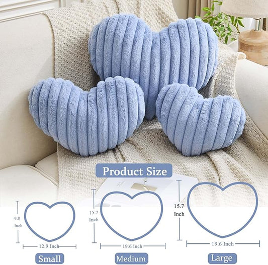 XVTRU Heart Pillows Heart Decorative Pillow Soft Fluffy Heart Shaped Dusty Blue Throw Pillows with Faux Rabbit Fur Aesthetic Room Decor Cute Pillow for Valentines Mother's Day