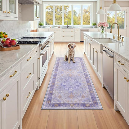 RELEANY Area Rugs 2'x5' Runner Rug Non Slip Washable for Kitchen Hallway Bedroom Beside Laundry Room Bathroom Rug, Floor Carpet, Light Purple Brown