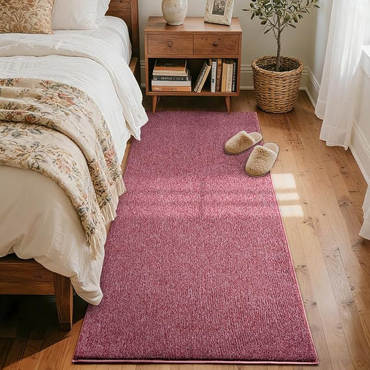 FinRèc 2x6 Washable Runner Rugs for Kitchen Hallway Bedroom, Low Pile Thin Rug Solid Color, Non-Slip Carpet Indoor for Home Decor (Red/White)