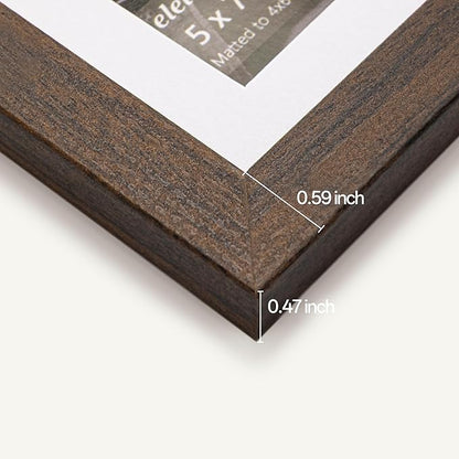 eletecpro 5x7 Picture Frames Set of 10, Picture Frame Collage Wall Decor Displays 4x6 Photo With Mat or 5x7 without Mat, Home Decor Gallery Frame for Table Top or Wall Mounting, Walnut Brown