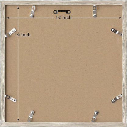 eletecpro 12x12 Picture Frames Set of 9 with Mat for 8x8 Photos or without Mat for 12x12, Square Gallery Wall Decor Collage for Picture Display, Beige Drift Wood Frame Set for Wall Hanging