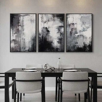 Framed Black and White Abstract Wall Art for Living Room, Large 3 Piece Modern Grey Canvas Artwork for Walls, Minimalist Abstract Prints Pictures Home Office Dining Room Hallway Wall Decor, 24x36 In