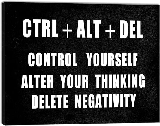 Pyradecor Motivational CTRL+ALT+DEL Classroom Positive Quotes Inspirational Poster Canvas Prints Wall Art for Office Living Room Home Decorations
