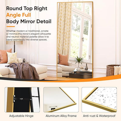 Suidia Full Length Mirror, 76"x34" Floor Standing Mirror Freestanding, Full Body Mirrors with Stand for Bedroom, Hanging Mounted for Living Room Cloakroom, Gold, Rectangular Style