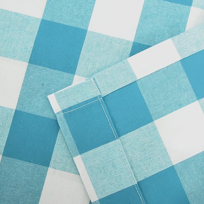 3 Pc Cotton Classic Country Farmhouse Kitchen Window Curtain Grommet Top -Sky Blue & White Buffalo Check Tier & Valance Set, 54" x 18" / 32" x 30"