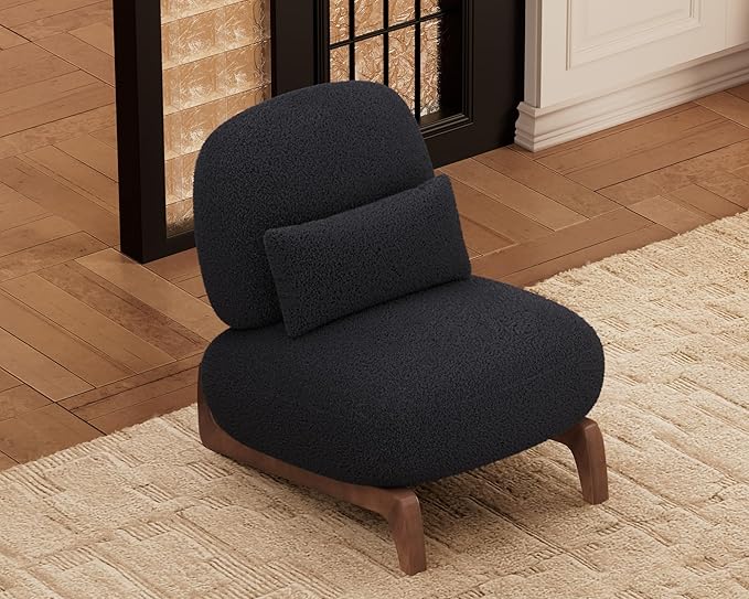 Morden Fort Modern Accent Chairs Set of 2, Sturdy Tilted Wood Legs with Thick Cushion Comfy Lumbar Pillow Armless Reading Chairs for Living Room Lounge Bedroom - Black