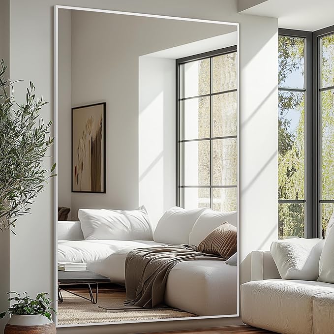 MELOMOIR 44"x72" Oversized Floor Mirror, Free Standing Leaning or Hanging, Suitable for Bedroom Living Room Home Gym Cloakroom, Thin Aluminum Frame, Tempered Glass, Silver