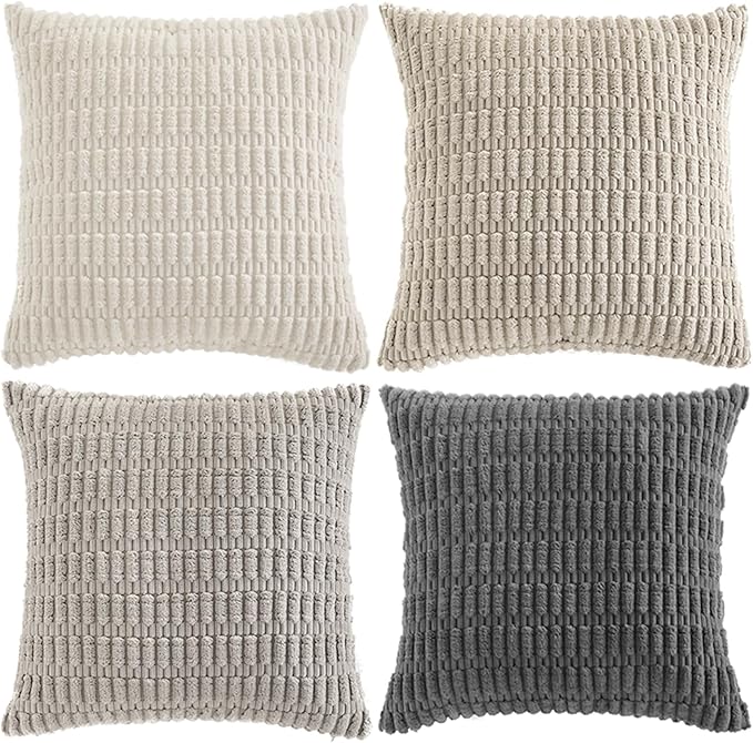 Fancy Homi 4 Packs Decorative Throw Pillow Covers for Living Room Couch Bed, Modern Farmhouse Boho Home Décor Accent Cushion Case, 14" x 14", Grey Series