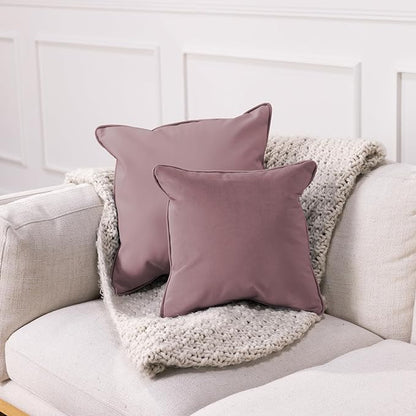 FDP 15" x 15" Velvet and Vinyl Square Pillow Set with Piping Decorative Throw Pillow for Home Dcor in Living Room, Bedroom or Lounge (2-Pack) - Mauve, 15161-112
