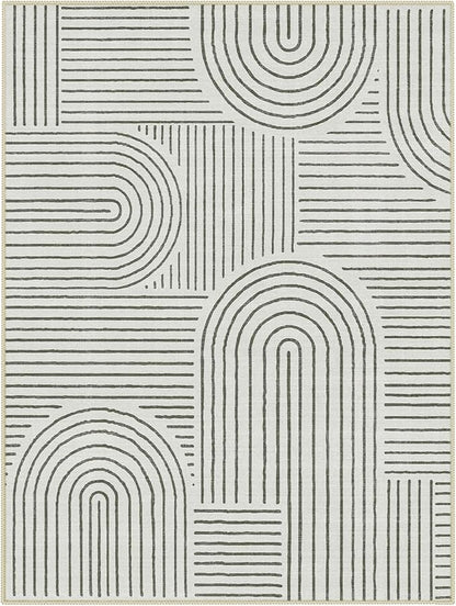Lahome Abstract 9x12 Area Rugs for Living Room Bedroom, Soft Washable Rugs 9x12, Ultra-Thin Non-Slip Modern Dining Room Rug Non-Shedding Accent Carpet for Office Darrell, Grey/Beige
