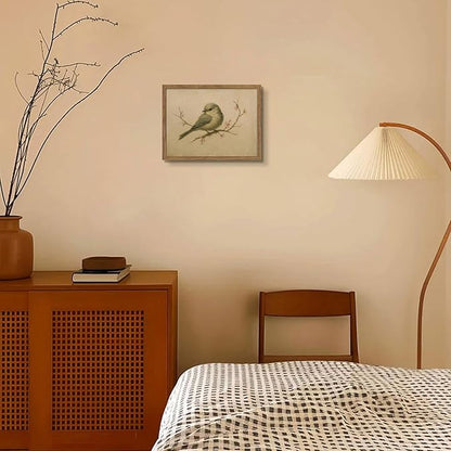 Vintage Bird Wall Art, Cherry Blossom Spring Pictures Canvas Wall Decor, Rustic Farmhouse Bird Animal Artwork Print Poster for Living Room Bedroom Bathroom 12x16 Inch Framed