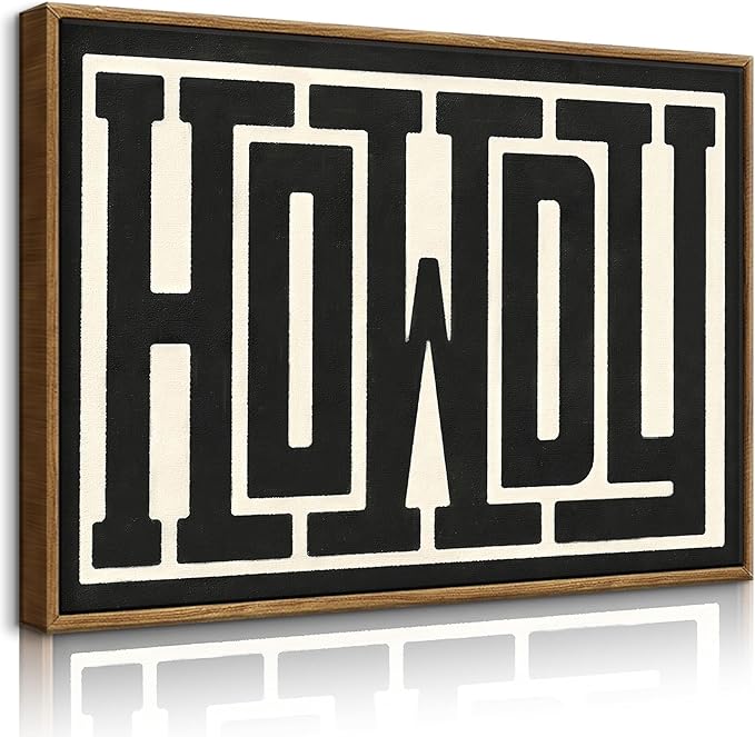 QIYFFBN Framed Funky Western Wall Decor Black and White Howdy Wall Art Big Texas Modern Canvas Picture Southwestern Country Ranch Sign Print Trendy Cowgirl Cowboy Farmhouse Art(12x16in Framed)