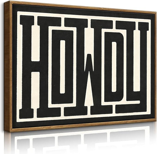 QIYFFBN Framed Funky Western Wall Decor Black and White Howdy Wall Art Big Texas Modern Canvas Picture Southwestern Country Ranch Sign Print Trendy Cowgirl Cowboy Farmhouse Art(12x16in Framed)