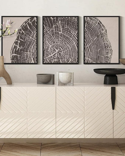 PHOPAGO Farmhouse Vintage Framed Wall Art Set Gray Wood Tree Ring Spirals Nature Abstract Drawings Rustic Modern Art Decor for Living Room Bedroom - 11x14in Black Framed