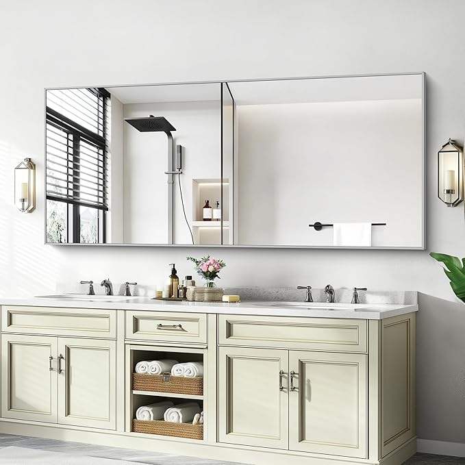 COFENY 36x72inch Bathroom Mirror, Silver Rectangle Mirror with Thin Metal Frame, Large Rectangular Wall Mirrors for Bathroom, Living Roomm, Hair Salon, Big Farmehouse Mirror Hang Horizontal/Vertical