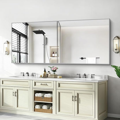 COFENY 36x72inch Bathroom Mirror, Silver Rectangle Mirror with Thin Metal Frame, Large Rectangular Wall Mirrors for Bathroom, Living Roomm, Hair Salon, Big Farmehouse Mirror Hang Horizontal/Vertical