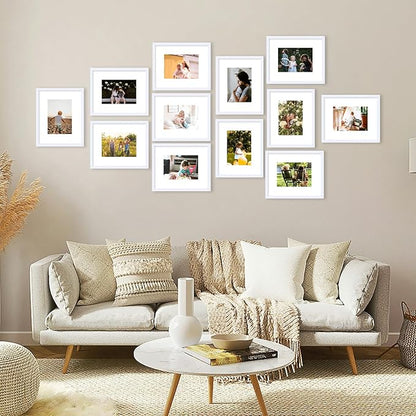 JCJMY 12 Packs 8x10 Picture Frames, Display 5x7 with Mat or 8x10 Without Mat, Gallery Wall Frame Set, 8 by 10 Frames Bulk Set of 12 Collage Wall Decor Photo Frames Set for Wall and Tabletop, White