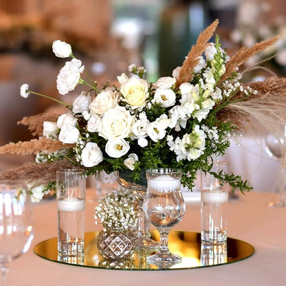 Thyle 12 Pcs 12 Inch Acrylic Round Mirror for Table Centerpieces Circle Mirror Candle Plates for Wall Wedding Table Centerpieces for Christmas Party Decor, Thickness 1 mm (Gold)