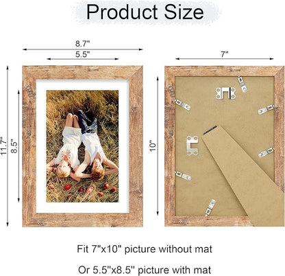 iRahmen 7x10 Picture Frame - High Definition Real Glass Wooden Photo Frames for Tabletop Display and Wall Mounting (Rustic Brown, Set of 2)
