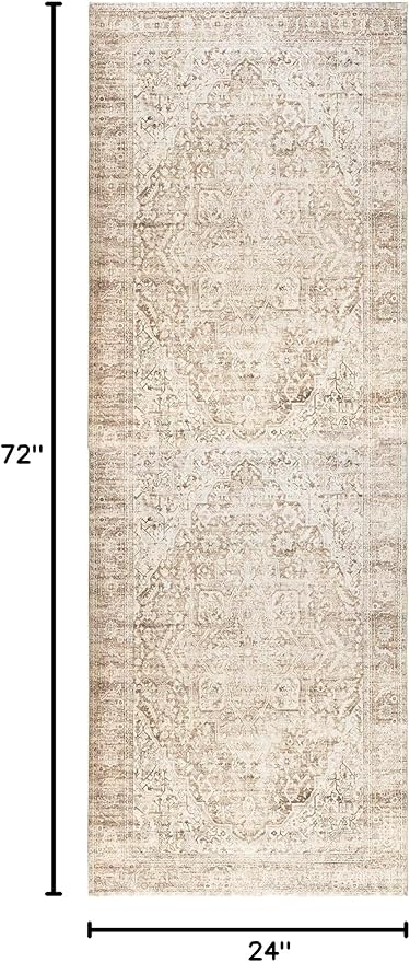 Neutral Farmhouse Hallway Rug Runner 2x6 Washable Non Slip Rubber Backing Vintage Modern Boho Runners Rugs for Entryway Indoor Kitchen Bathroom,Tan Brown Beige