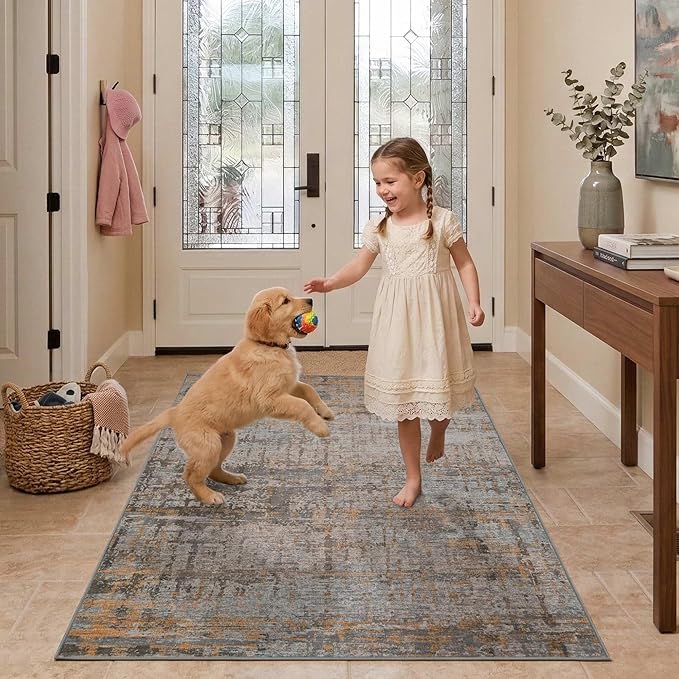 Rugxara 3x5 Washable Entryway Rug, Non Slip Boho Runner Rugs for Hallway, Entrance, Kitchen, Bathroom, Laundry Room, Soft Entryway Carpet, Throw Low Pile Retro Imitation Wool Carpet, Taupe