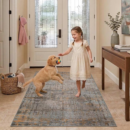 Rugxara 3x5 Washable Entryway Rug, Non Slip Boho Runner Rugs for Hallway, Entrance, Kitchen, Bathroom, Laundry Room, Soft Entryway Carpet, Throw Low Pile Retro Imitation Wool Carpet, Taupe