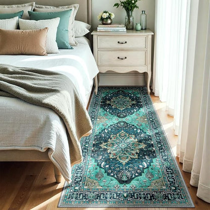 RELEANY Area Rugs 3'x7' Runner Rug Non Slip Washable for Kitchen Hallway Bedroom Beside Laundry Room Bathroom Rug, Floor Carpet, Teal Green Lake Blue Turquoise