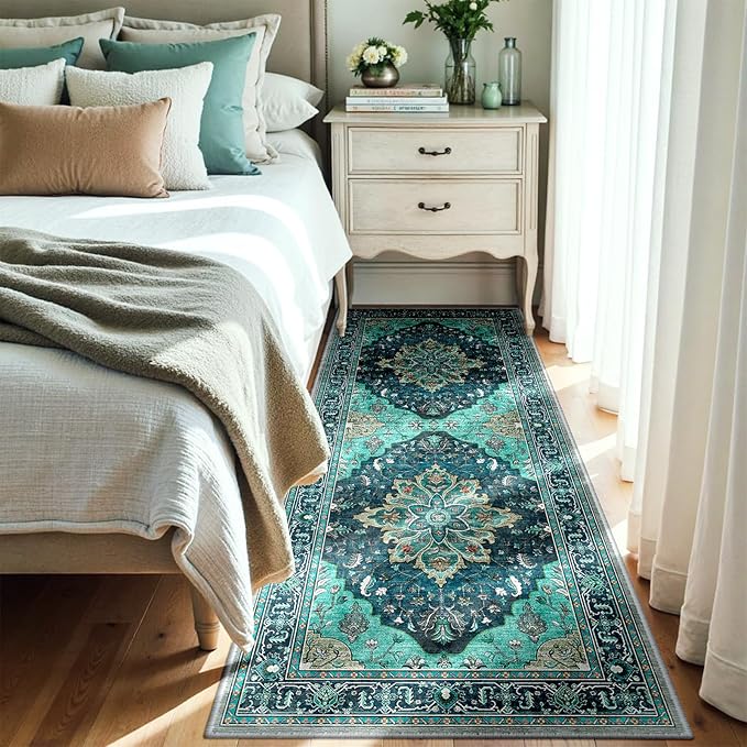 RELEANY Area Rugs 3'x6' Runner Rug Non Slip Washable for Kitchen Hallway Bedroom Beside Laundry Room Bathroom Rug, Floor Carpet, Teal Green Lake Blue Turquoise
