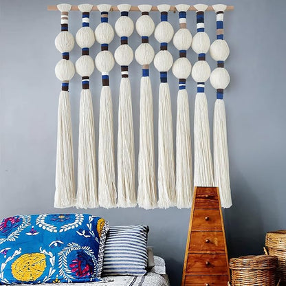 IOWER Macrame Wall Hanging Spherical Best Boho Wall Decor Fiber Handmade Cotton Rope Woven Decor with Tassels Aesthetic Handmade Woven Wall Art for Bedroom Living Room 27" W x 29.5" L